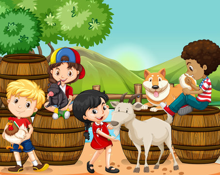Children and farm animals