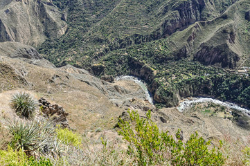 River on the bottom of Colca Canyon in Peru