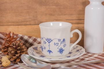 Vintage Filter : Tea Cup Set on wood background