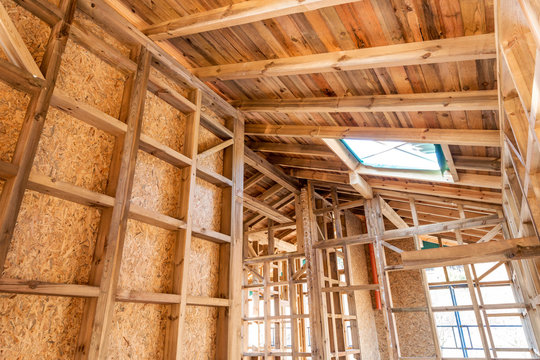 Wooden frame of a new house under construction