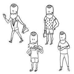 A stylish hipster man doodle set. Vector illustration