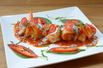 Spicy Thai food, red curry with shrimp