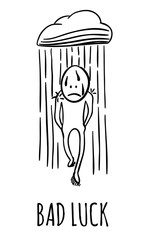 Bad luck! A man walking under the rain with a personal cloud over the head. EPS10 vector illustration