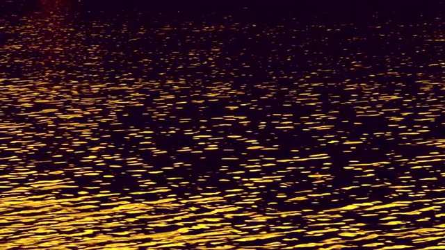 Sea of the sun specks on black water background. Water reflection of the golden beams. Play of the sunshine on the lake ripple. Nice meditative and relax intro with blinking gleams in HD footage.