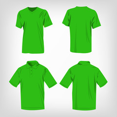 Sport light green t-shirt and polo shirt isolated set vector