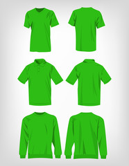 Sport light green t-shirt, sweater and polo shirt isolated set vector