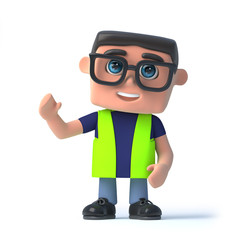 3d Health and safety officer waves hello