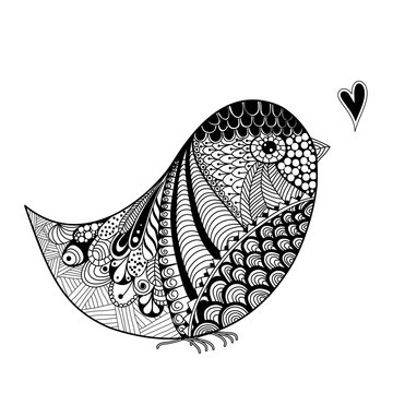 Zentangle inspired abstract illustration of bird