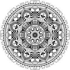 mandala, zentangle inspired illustration, black and white