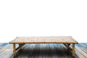 Obraz premium Wooden sunbeds on old wood ,white background