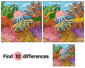 Fototapeta premium Find differences, game for children (jellyfish and background)