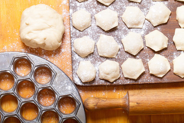 Pelmeni - Russian ravioli. Cooking process