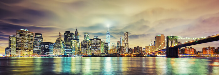 Panoramic view of Manhattan at night