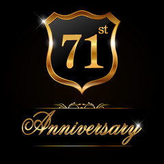 71 year anniversary golden label, 71stanniversary decorative golden emblem - vector illustration