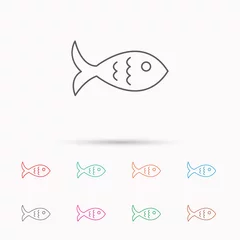 Fotobehang Fish icon. Seafood sign. Vegetarian food symbol. © tanyastock