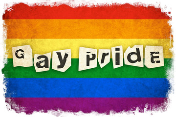 Fototapeta premium Grunge Rainbow flag illustration of gay and lesbian with text