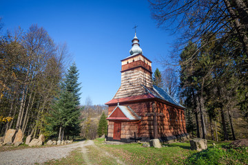 Fototapeta na wymiar Wooden church in Szymbark, Poland
