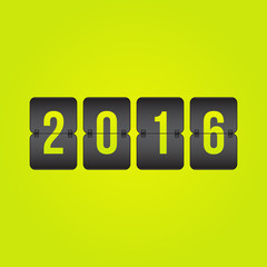 vector year 2016 Scoreboard, black and yellow flip sign isolated on yellow green background