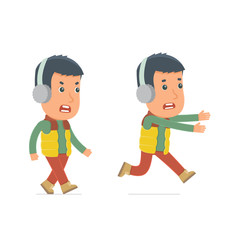 Angry and Frightened Character Winter Citizen goes and runs