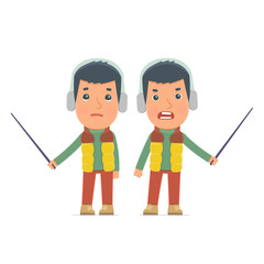 Angry and Sad Character Winter Citizen making presentation using