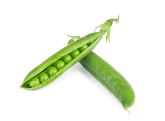 green peas pods isolated on a white background