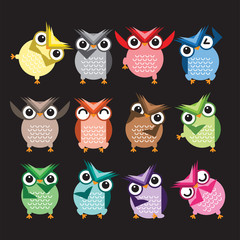Cute Vector Collection of Bright Owls