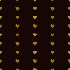 Gold  hearts on black background. Seamless pattern
