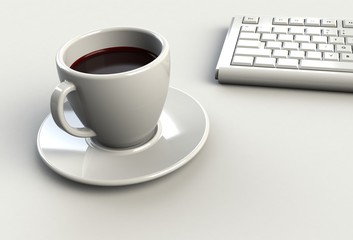 Office desk table with computer and coffee cup