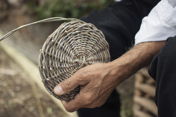 Basket weaving. Traditional sardinian basket. Sardinia (Italy)