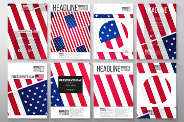 Set of business templates for brochure, flyer or booklet. Presidents day background with american flag, abstract vector illustration