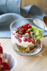 Granola with Greek yogurt ,Kiwi and Pomegranate
