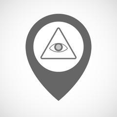 Isolated map marker with an all seeing eye