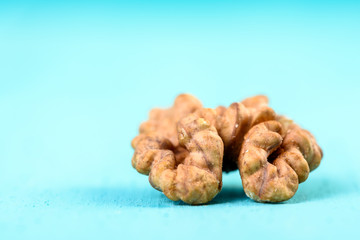 Half Walnut Kernel On Blue Background