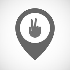 Isolated map marker with a victory hand