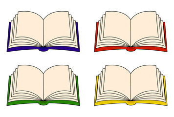 Open book vector clipart set, symbol, icon  design. Illustration isolated on white background.