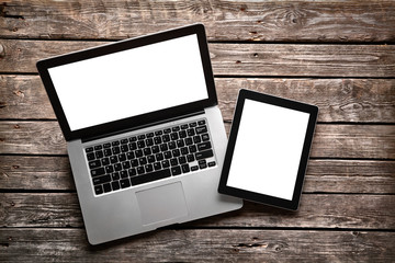 Open laptop with digital tablet