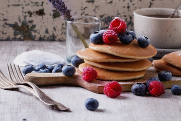 Pancakes with Berries and tea