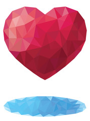 Heart in the style of a triangular low poly/Vector illustration red heart in low poly triangle style for Valentine Day isolated on white background