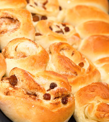Some newly-baked buns and pies from yeast dough