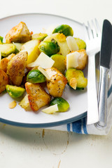 fried chicken fillet with Brussels sprout