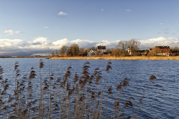 Greifensee mit Blick auf Städtchen Greifensee, Kanton Zürich