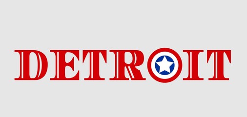 Detroit city name with flag colors styled letter O