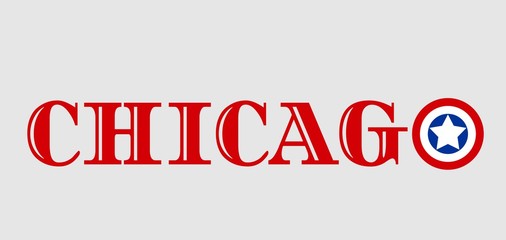 Chicago city name with flag colors styled letter O