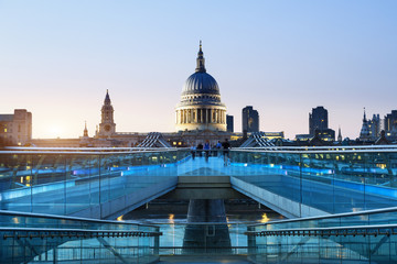 Millennium Bridge lit up at night