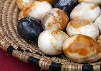 Stone marble eggs of different colors