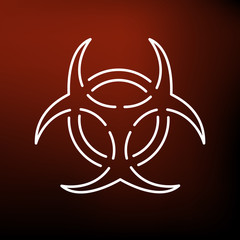 Danger biohazard icon. Danger biohazard sign. Danger biohazard symbol. Thin line icon on red background. Vector illustration.