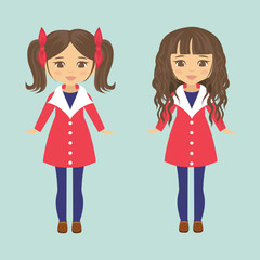 girl with tails in coat and with curly hair