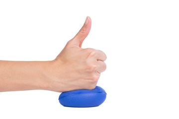 Hands of a woman pressing a stress ball