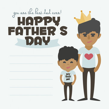 Happy Fathers day card. Vector Element Set. Black Dad and son.