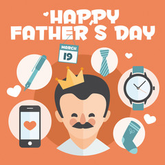 Happy Fathers day card. Vector Element Set. Dad with mustache.